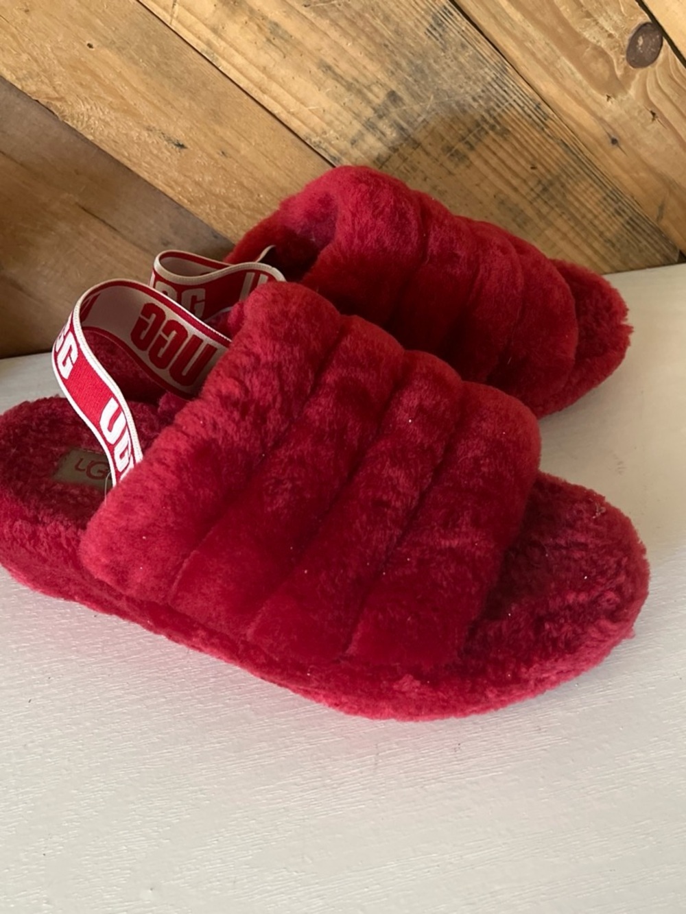 UGG Ruby Red Fluffy Slide Sandals